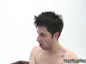 Blowing a tall blonde young dude with a 8'; cock 22